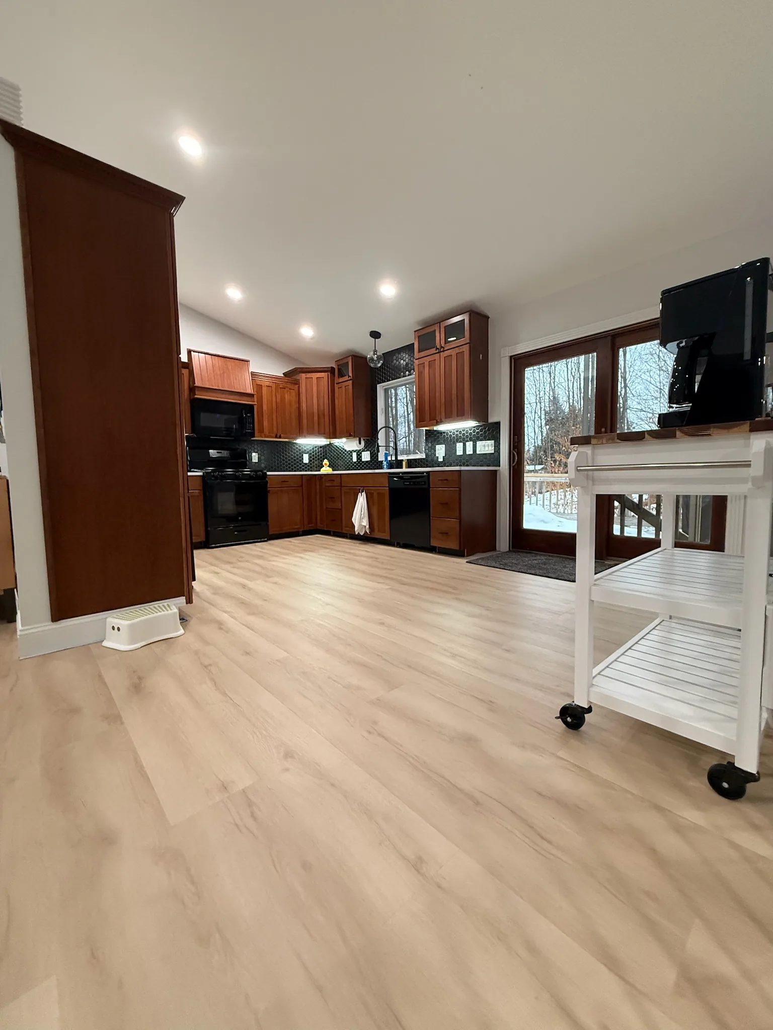 Chef's kitchen with deck view